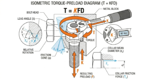 A bolt being tightened by a torque wrench